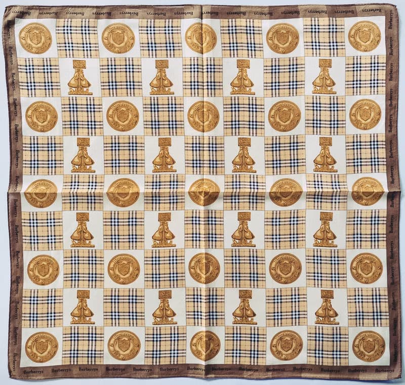 Burberry Vintage Scarf Shield Check Pattern 23 x 22.5 inches.
