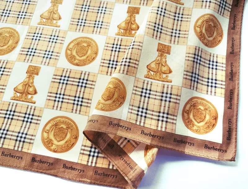 Burberry Vintage Scarf Shield Check Pattern 23 x 22.5 inches.