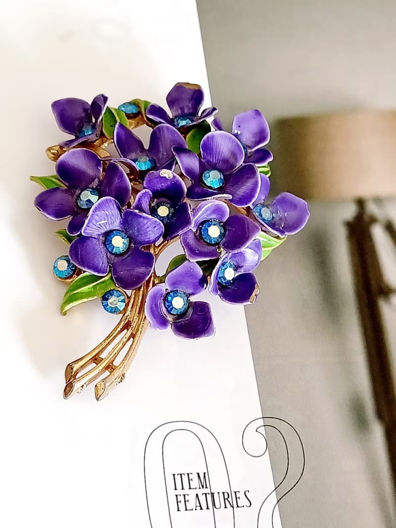 vintage jewelry 奧地利紫色琺瑯紫羅蘭花束  別針  胸針