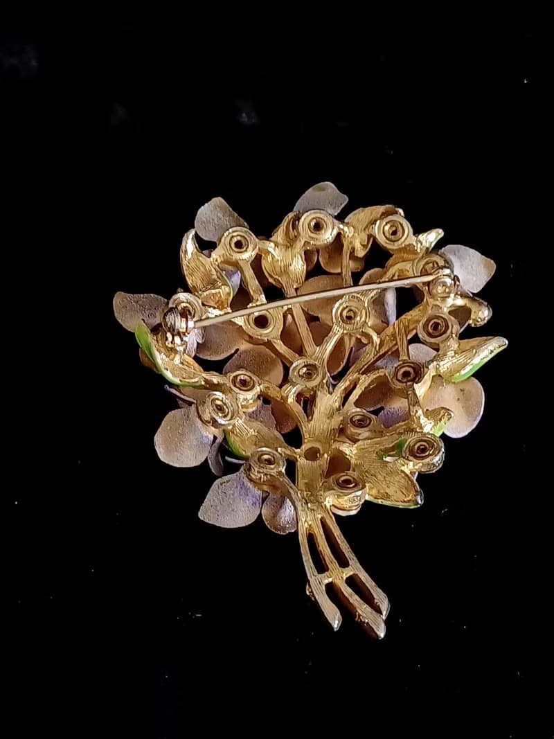 vintage jewelry 奧地利紫色琺瑯紫羅蘭花束  別針  胸針