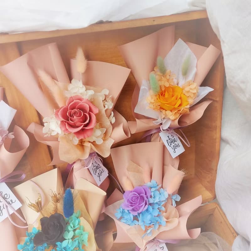 小資款永生花束 母親節花束 情人節花束  FS006多色單玫瑰花