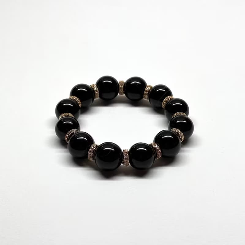 【獅子處女】黑瑪瑙18K古典粉鍍金 男士手鍊 情人生日禮物 防小人