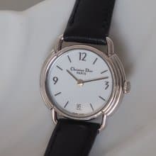 Christian Dior ディオール ラウンド ロゴ ウォッチ 腕時計 シルバー ブラック ヴィンテージ