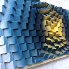 3D Wood Wall Art - Blue Gold Office Decor - Music Room - Acoustic Panel Diffuser