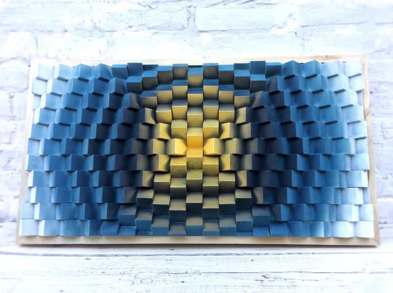 3D Wood Wall Art - Blue Gold Office Decor - Music Room - Acoustic Panel Diffuser