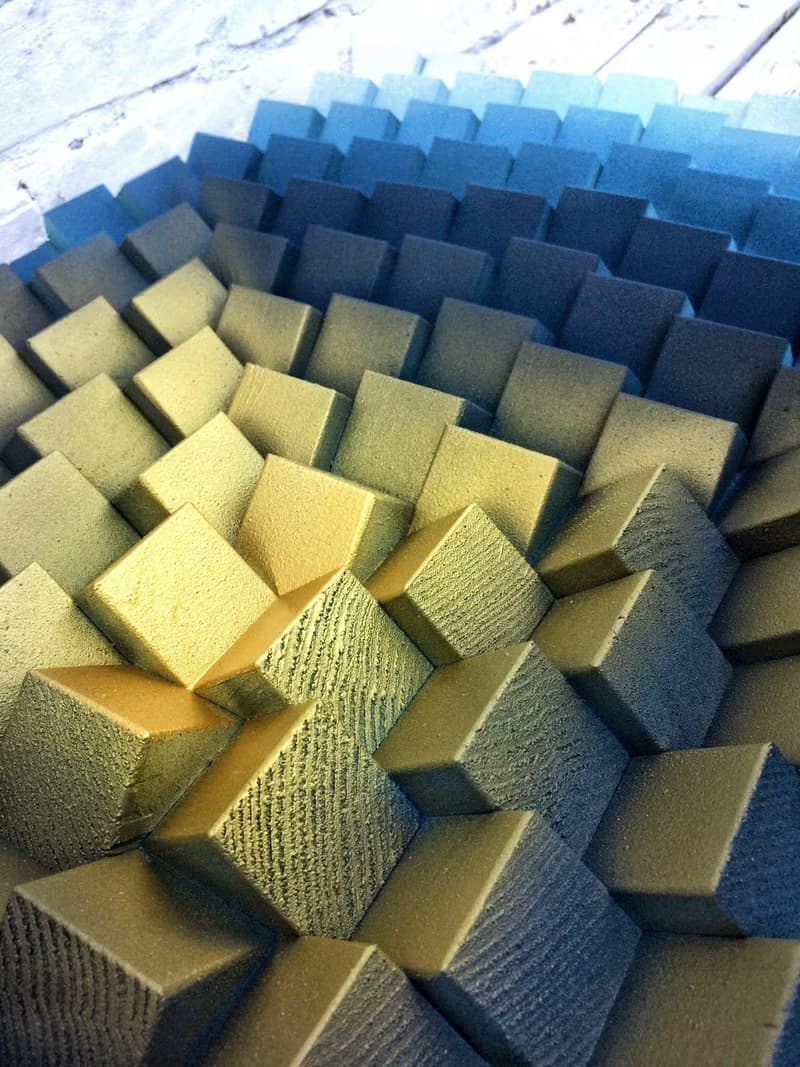 3D Wood Wall Art - Blue Gold Office Decor - Music Room - Acoustic Panel Diffuser