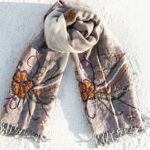 喀什米爾Cashmere刺繡羊毛披肩 針織圍巾 刺繡圍巾 克什米爾-花朵