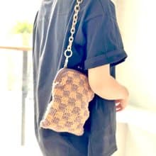 手工鉤織棋盤格子口金包【Crochet bag】長款