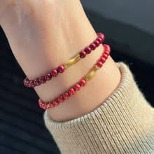 天然原礦朱砂. 紫金砂/帝王砂 純銀小魚設計單圈手串