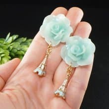 Mint Rose Paris Earrings Gold Eiffel Tower Romantic Statement Earrings Jewelry