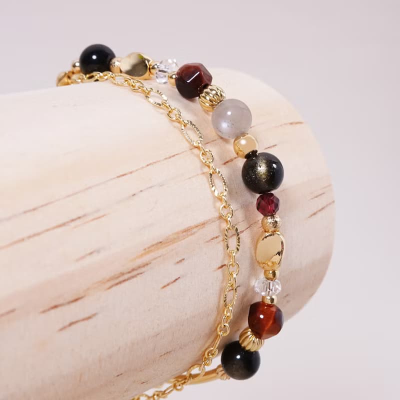 辣個女人 The Woman│黑金曜 灰月光石 虎眼石 紅石榴 白水晶手鍊
