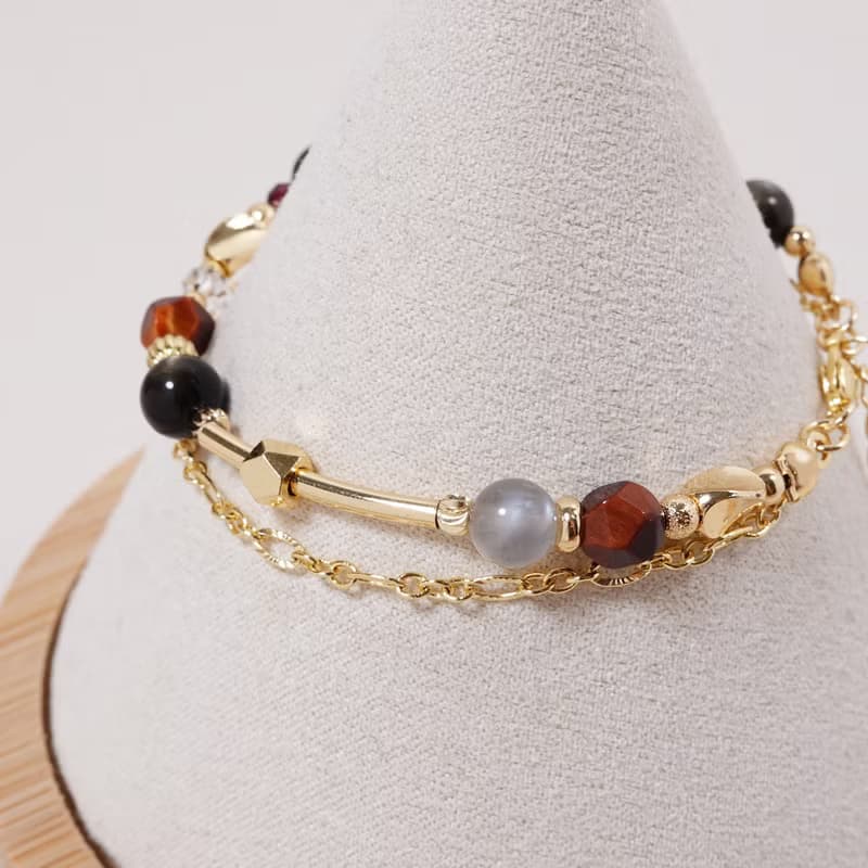 辣個女人 The Woman│黑金曜 灰月光石 虎眼石 紅石榴 白水晶手鍊