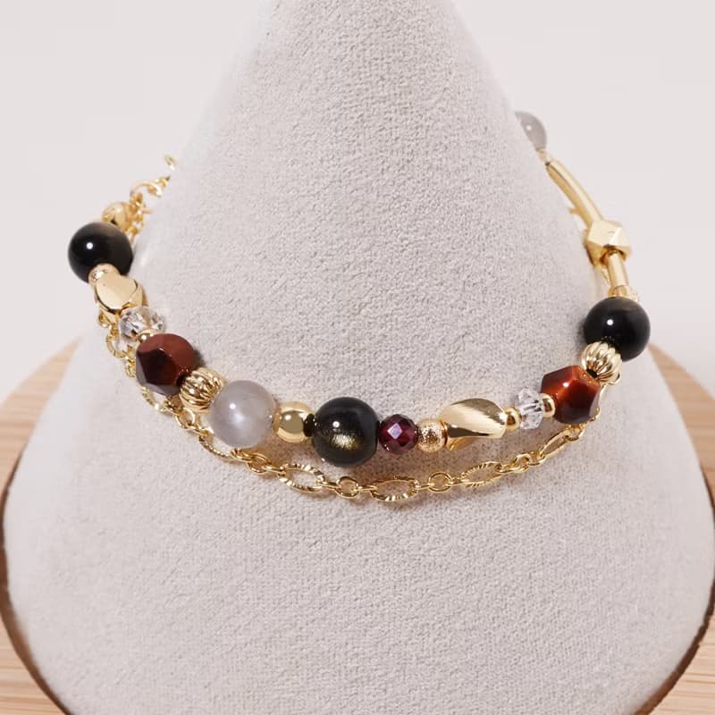 辣個女人 The Woman│黑金曜 灰月光石 虎眼石 紅石榴 白水晶手鍊