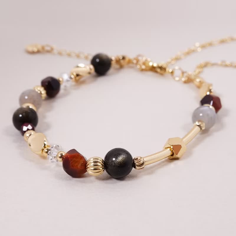 辣個女人 The Woman│黑金曜 灰月光石 虎眼石 紅石榴 白水晶手鍊