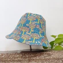 手工雙面漁夫帽/短帽簷/遮陽帽/藍色/小森林/狐狸兔子刺蝟