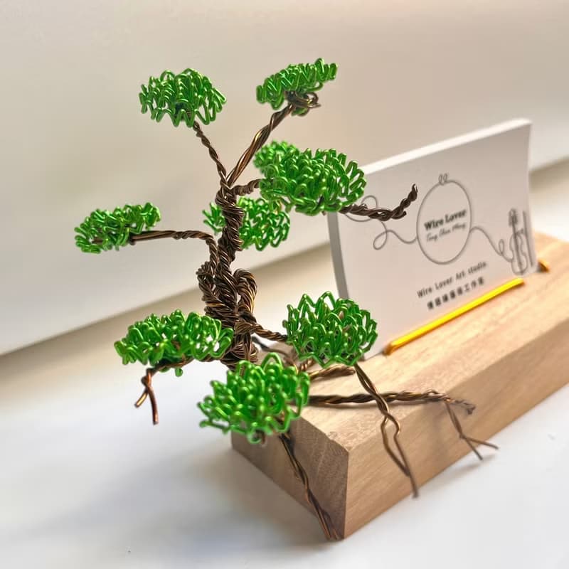 迎客松 木質名片架 名片座 卡片底座 展示架金屬線創作父親節禮物