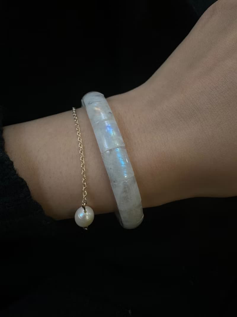 靜藍 。藍月光 月光石 白月光 月亮石 手鐲排 手排 手鏈 手環