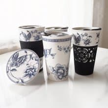 青花手繪陶瓷咖啡隨行杯。伴手禮。禮物