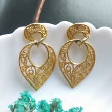 Vintage Jewelry 西洋古董飾品 金屬鍍金 簍空 金絲 針式耳環
