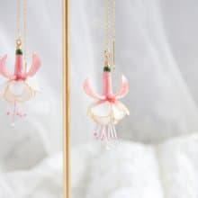【粉色倒掛金鐘耳飾】手工原創 銅線樹脂  優雅 耳環 節日禮物