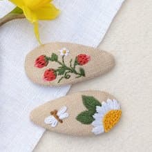 草莓髮夾 花朵夾 森林髮飾 刺繡髮夾