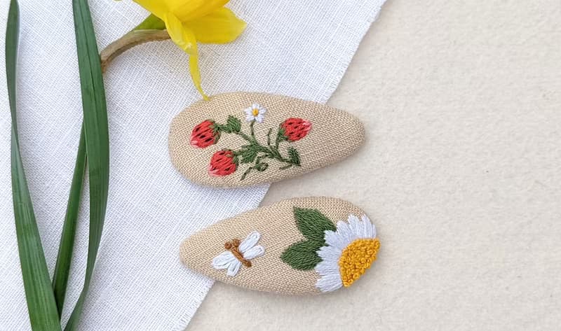 草莓髮夾 花朵夾 森林髮飾 刺繡髮夾