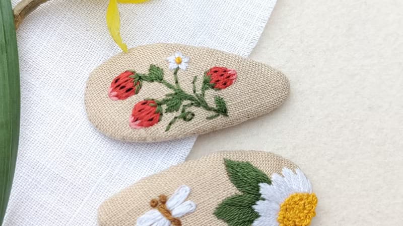 草莓髮夾 花朵夾 森林髮飾 刺繡髮夾