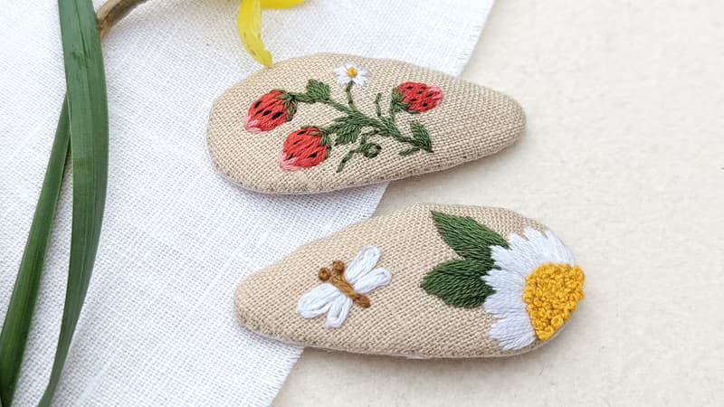 草莓髮夾 花朵夾 森林髮飾 刺繡髮夾