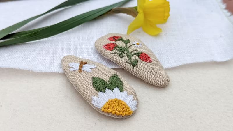 草莓髮夾 花朵夾 森林髮飾 刺繡髮夾