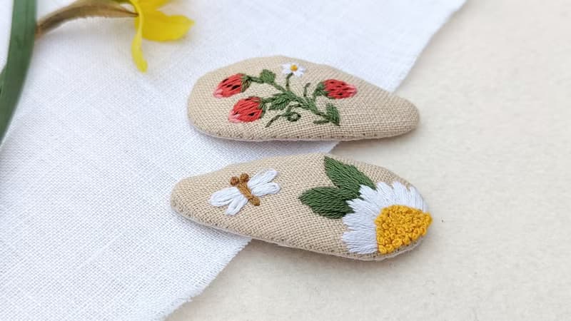 草莓髮夾 花朵夾 森林髮飾 刺繡髮夾