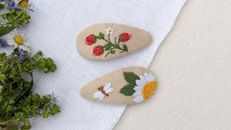 草莓髮夾 花朵夾 森林髮飾 刺繡髮夾