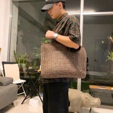 咖啡植色系染拉菲草 手工鉤織信封包 側揹袋