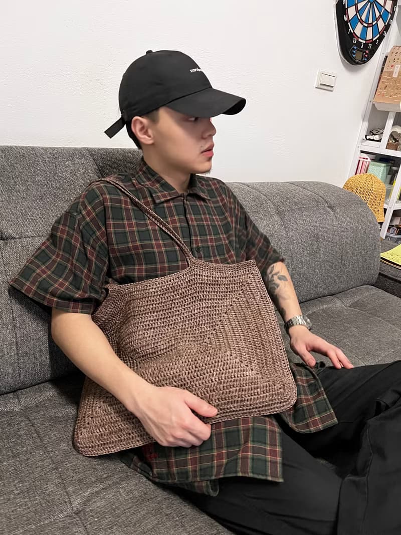 咖啡植色系染拉菲草 手工鉤織信封包 側揹袋