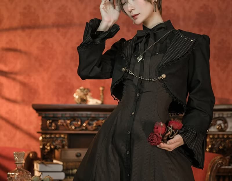 蒸汽朋克 哥特風復古  西服領外搭貝殼開衫短外套