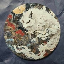 白狐神-晶雕吸水陶瓷杯墊