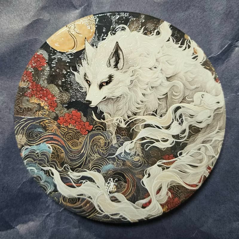 白狐神-晶雕吸水陶瓷杯墊