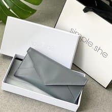 simple.she 摺疊式真皮錢包 長夾 皮夾 深藍/淺藍/灰/紅