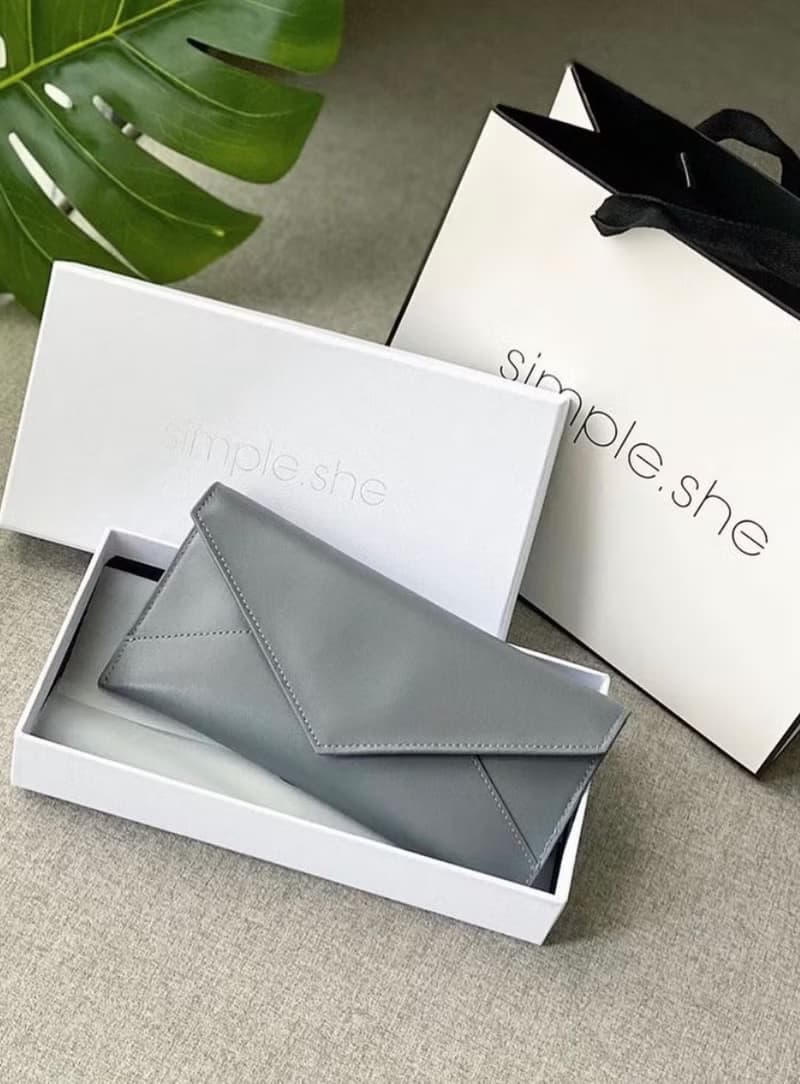simple.she 摺疊式真皮錢包 長夾 皮夾 深藍/淺藍/灰/紅