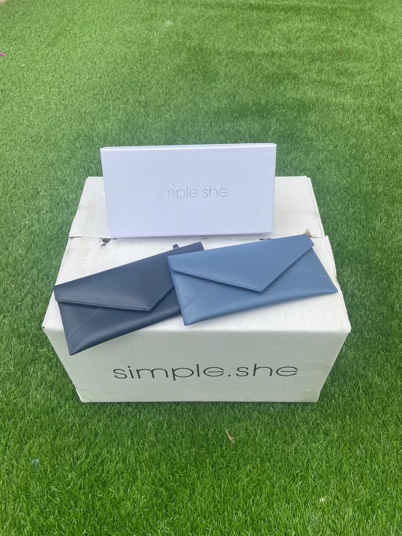 simple.she 摺疊式真皮錢包 長夾 皮夾 深藍/淺藍/灰/紅
