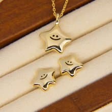 【珠寶組合】925純銀笑臉星星項鍊&耳環 微笑星型頸鏈&耳針 禮盒