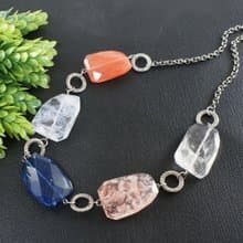 Blue Pink Clear Quartz Chunky Large Beaded Statement Necklace Woman Jewelry Gift