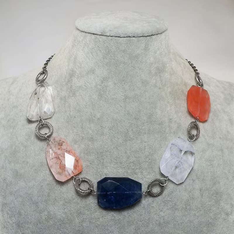Blue Pink Clear Quartz Chunky Large Beaded Statement Necklace Woman Jewelry Gift