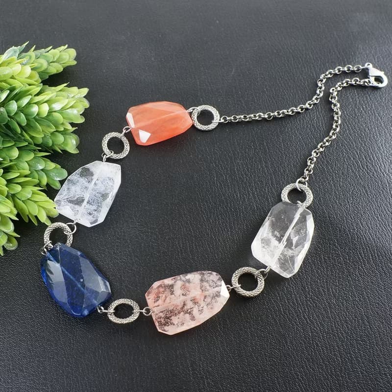 Blue Pink Clear Quartz Chunky Large Beaded Statement Necklace Woman Jewelry Gift