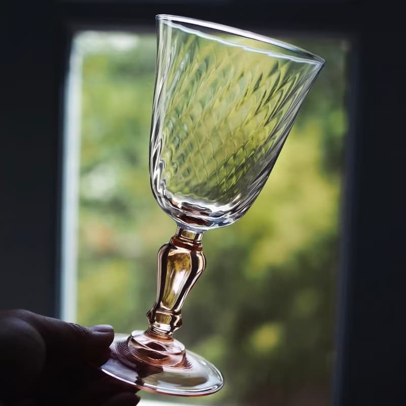 1980年法國 Arocoroc Luminarc 復古粉紅色高腳酒杯