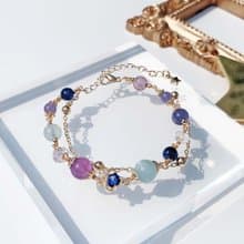 Galaxy 坦桑石 堇青石 紫水晶 海藍寶 雙層手工繞線天然水晶手鍊