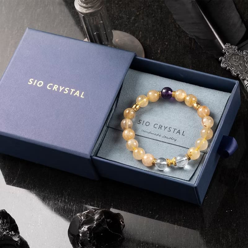 能量手鍊【非凡-日光】金髮晶紫水晶白水晶手鍊