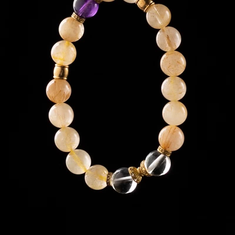 能量手鍊【非凡-日光】金髮晶紫水晶白水晶手鍊