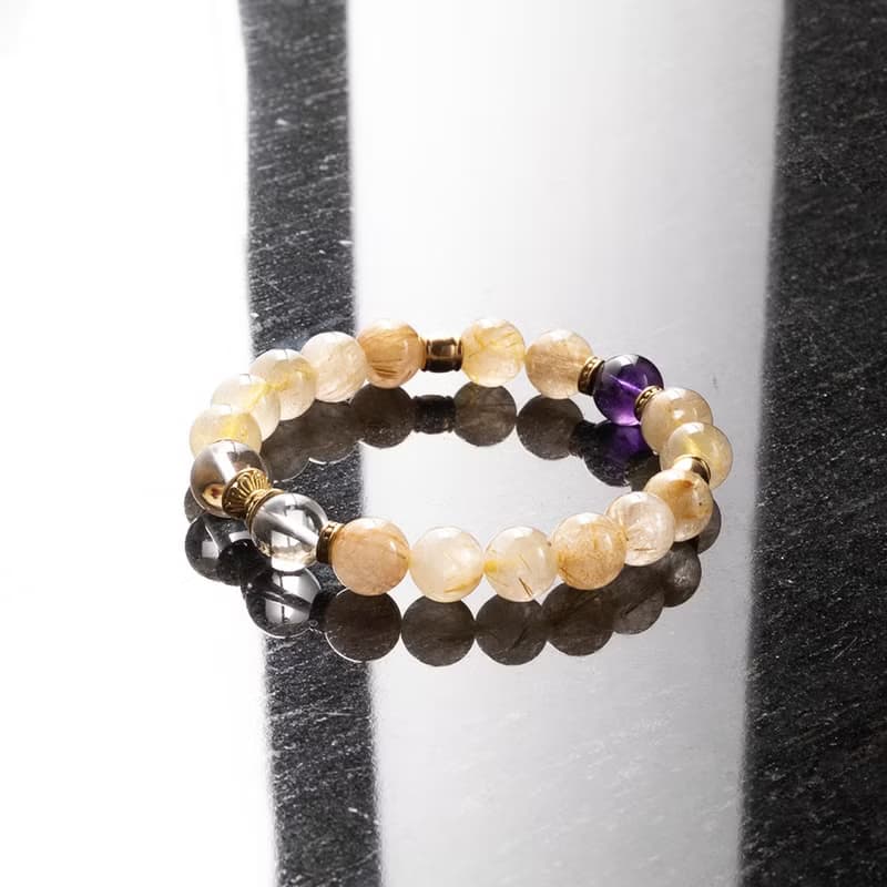 能量手鍊【非凡-日光】金髮晶紫水晶白水晶手鍊