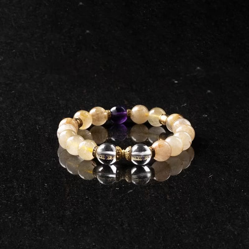 能量手鍊【非凡-日光】金髮晶紫水晶白水晶手鍊