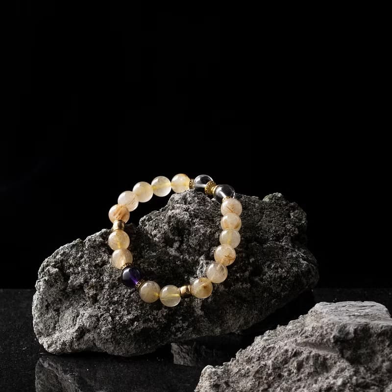 能量手鍊【非凡-日光】金髮晶紫水晶白水晶手鍊